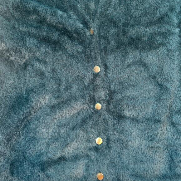 Abercrombie Fitch Soft Cozy Fuzzy Button Up Cardigan V Neck Teal Green Women LG - Picture 10 of 10